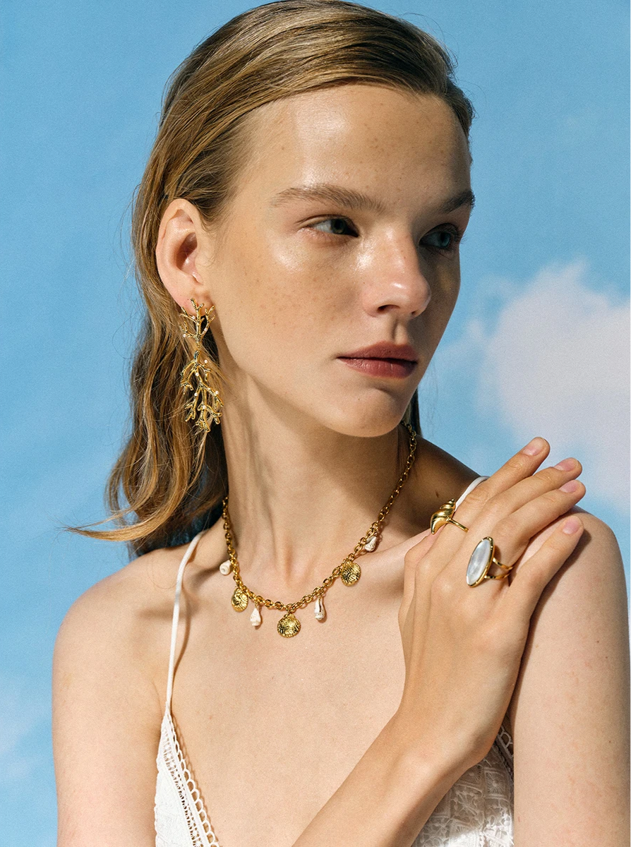Creatively 18K Gold Plated Coral-Shaped Pearl Pendant Earrings earrings LUNARITY GARAGE   