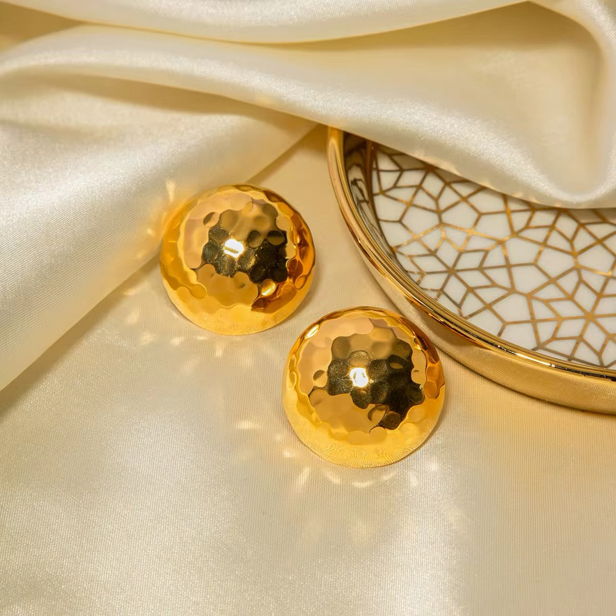 18K Gold-Plated Hammered Sphere Earrings earrings LUNARITY GARAGE