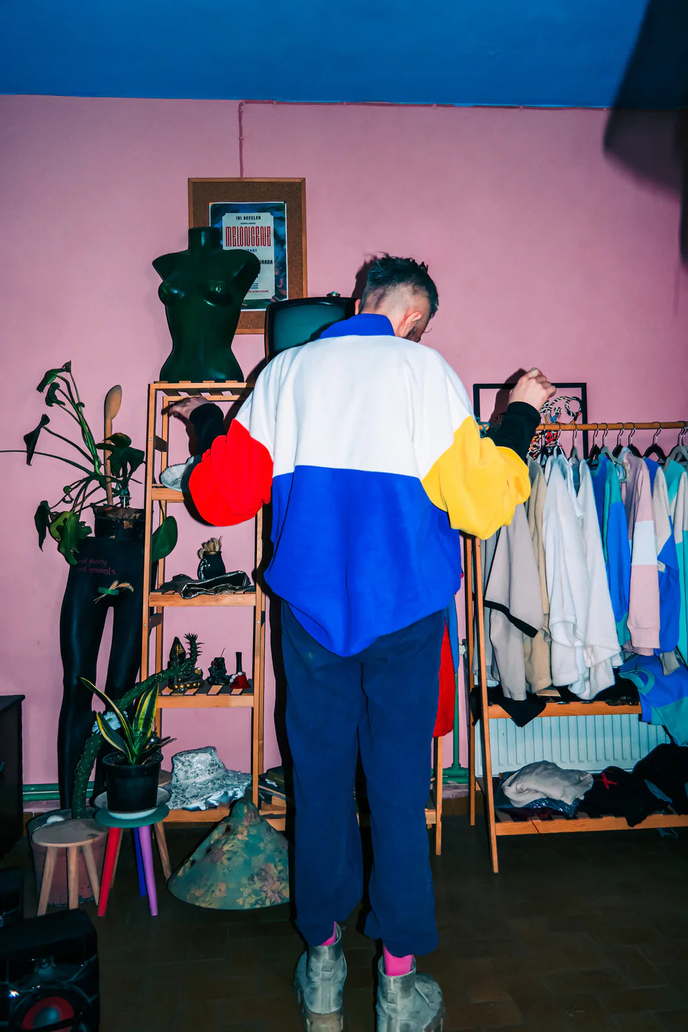 Colorful Oversize Polar Sweatshirt Red Blue Yellow Cream Color Block Half Zip sweatshirt LUNARITY GARAGE   