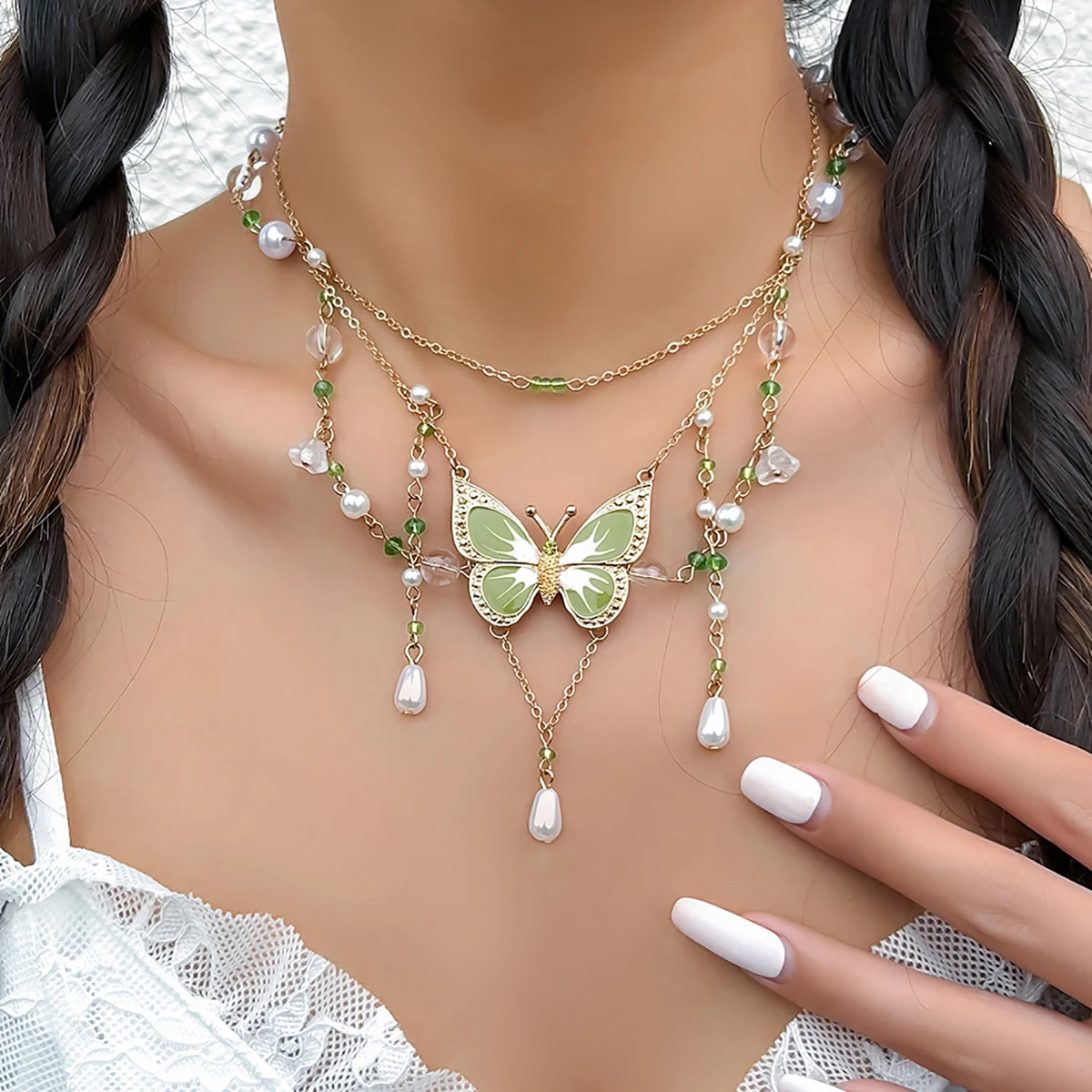 Gothic Mesh Metal Chain Choker with Colorful Big Butterfly Y2K Aesthetic Necklace necklaces LUNARITY GARAGE