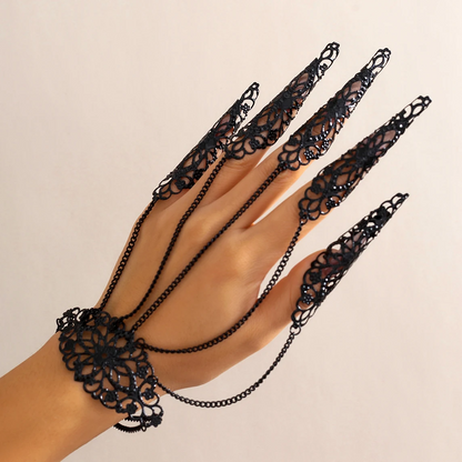 Creative Exaggerated Dubai Indian Finger Wrist Chain Bracelets - Y2K Steampunk Jewelry Finger Bracelet LUNARITY GARAGE   