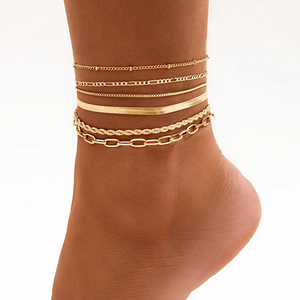 Bohemian Twisted Flat Snake Chain Anklet Set Summer Beach Jewelry anklet LUNARITY GARAGE   