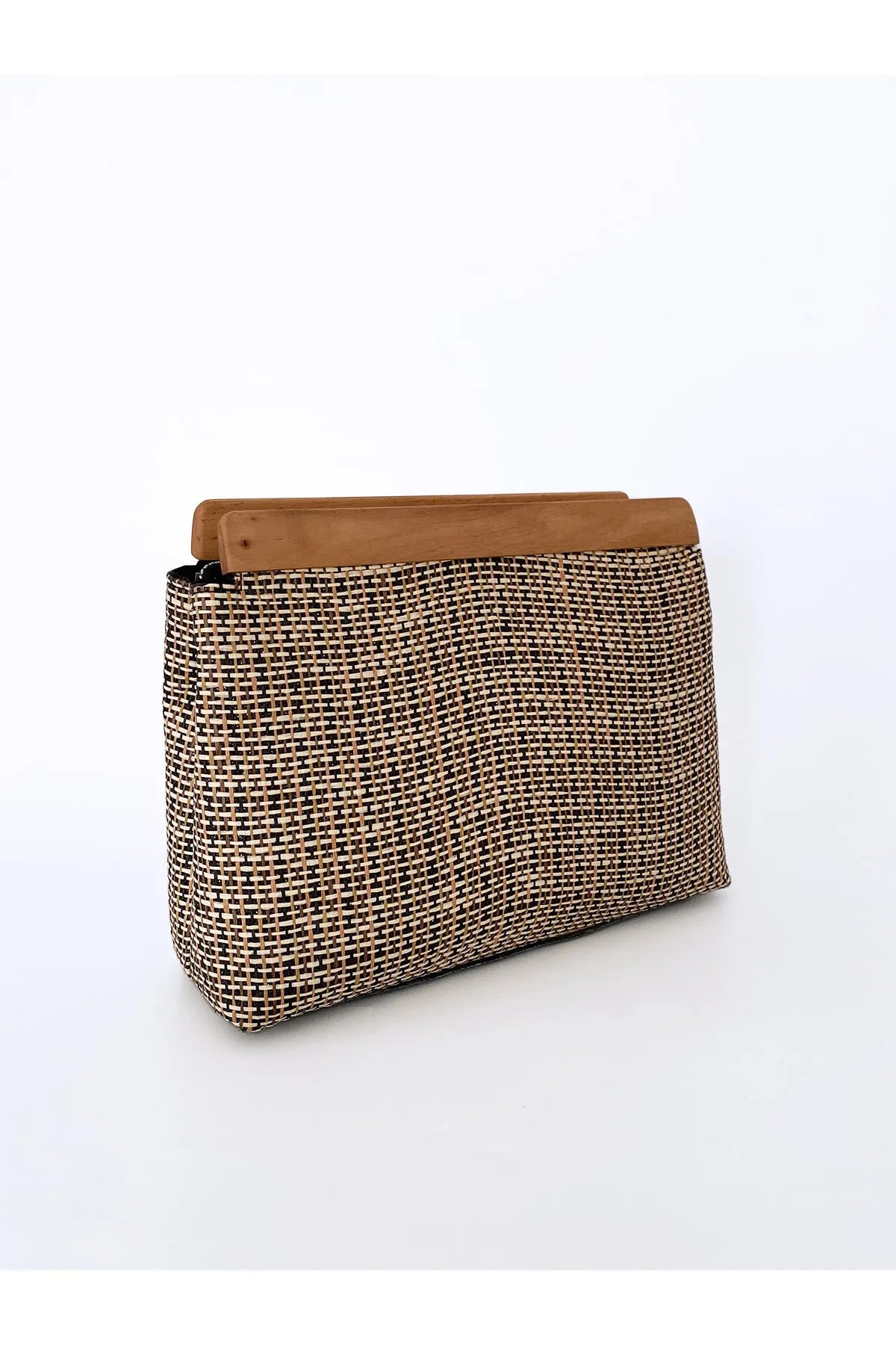 Wooden Detail Striped Jute Straw Clutch clutch LUNARITY GARAGE   