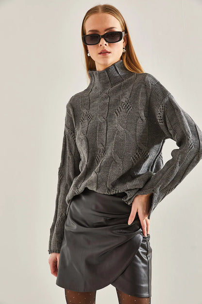 Women's Half-Turtleneck Cable Knit Sweater