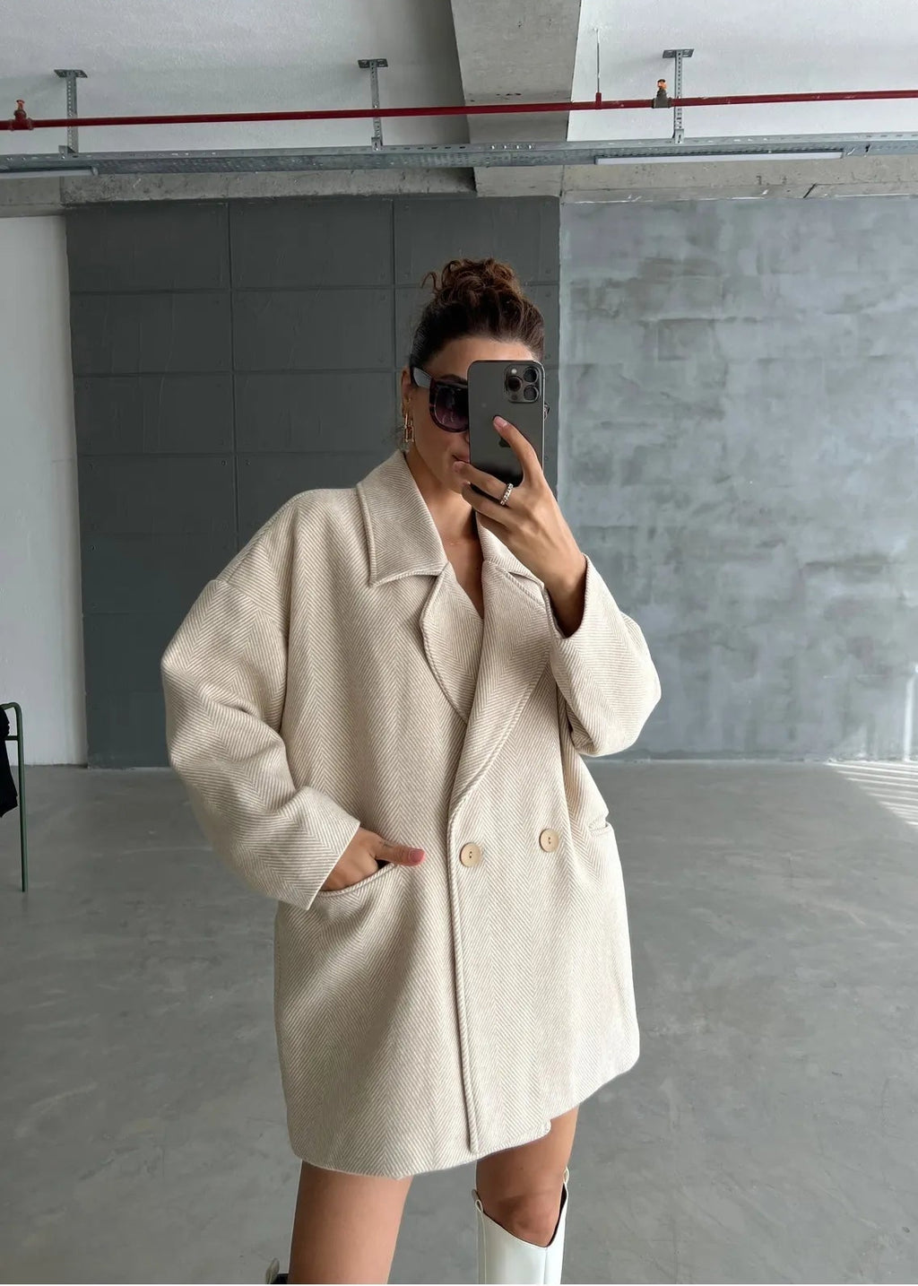 Cashmere Style Button Up Jacket – Classic Long Sleeve Coat with Double Pockets Jackets LUNARITY GARAGE One Size Beige
