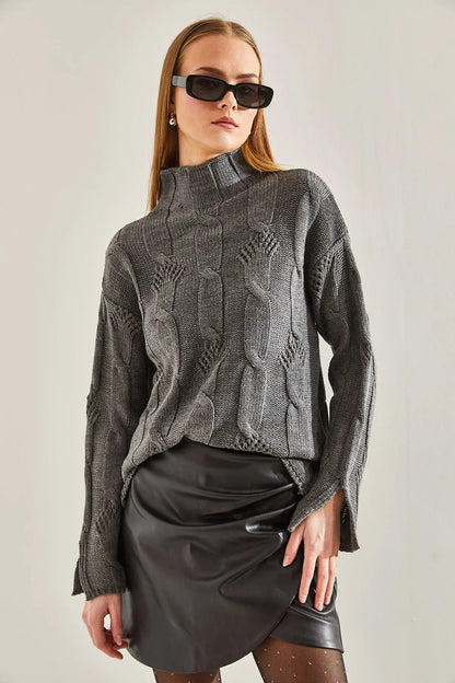 Women's Half-Turtleneck Cable Knit Sweater
