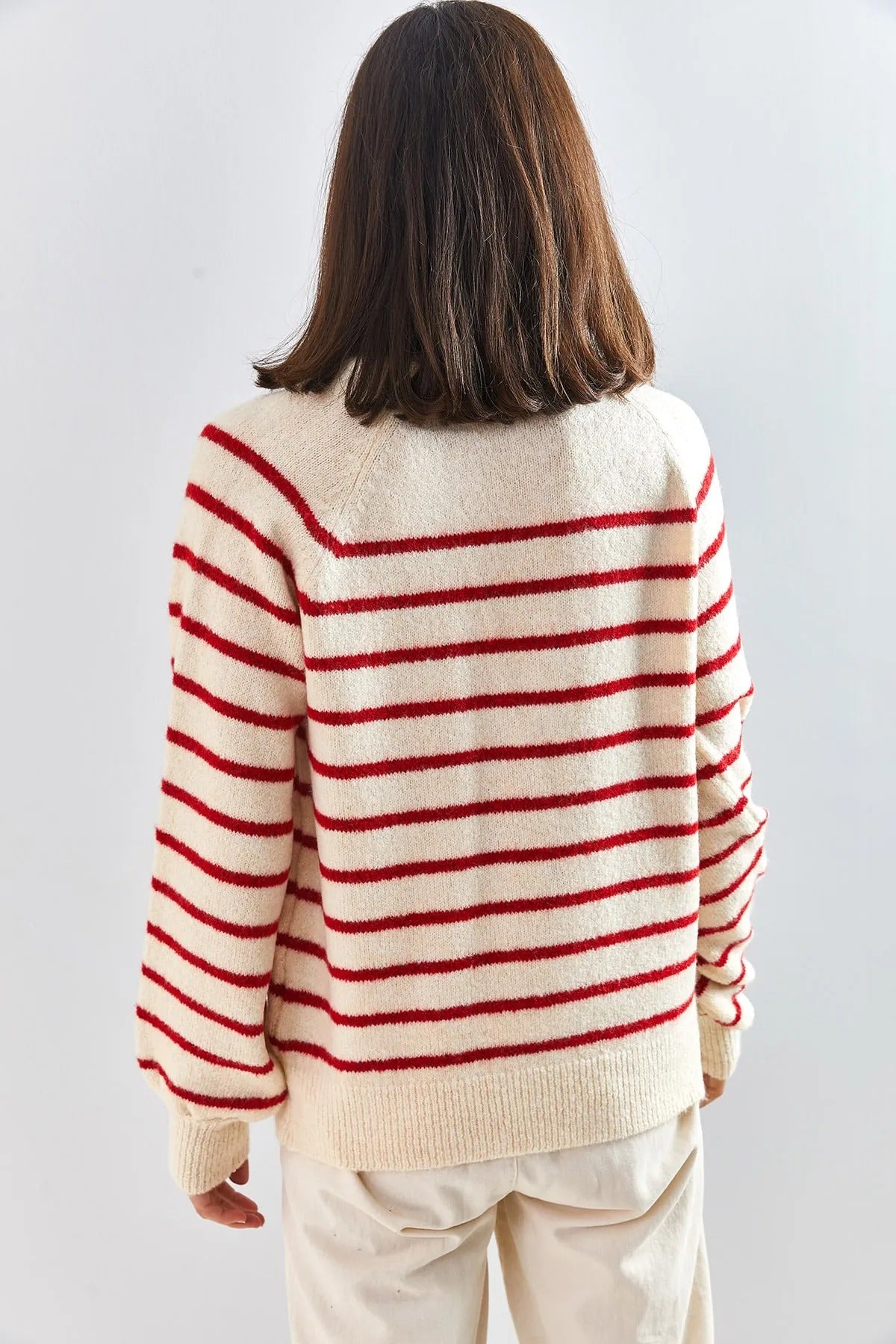 Women's Buttoned Turtleneck Striped Knit Sweater sweater LUNARITY GARAGE