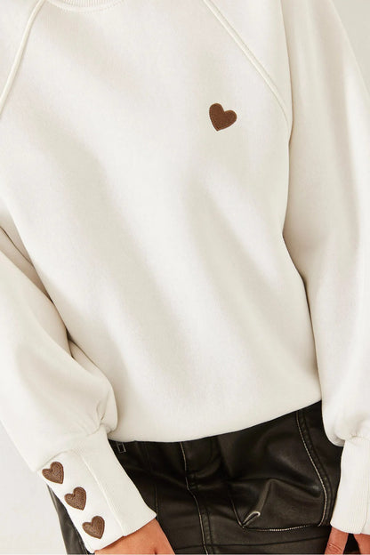 Women's Crew Neck Heart Embroidered Three-Ply Brushed Sweatshirt sweatshirt LUNARITY GARAGE