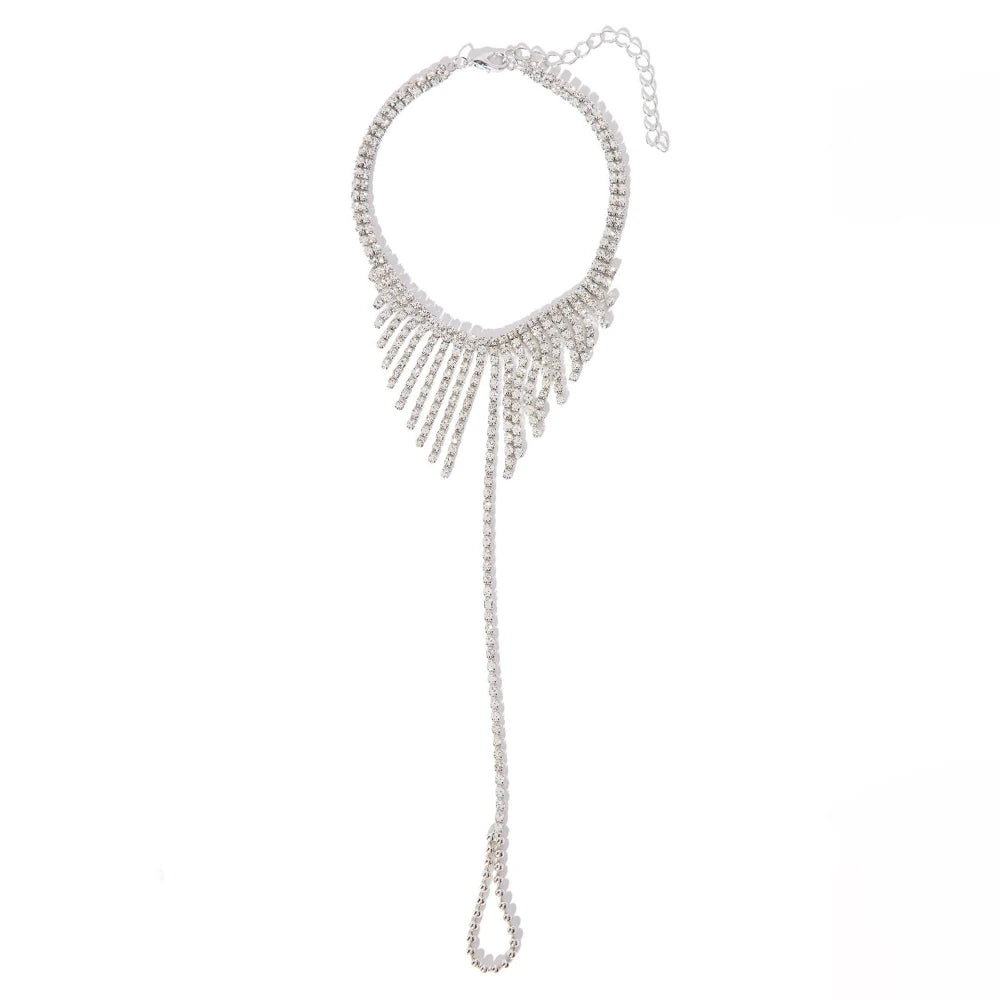 Boho Chic Shiny Rhinestone Tassel Connecting Toe Anklet Beach Footwear Jewelry anklet LUNARITY GARAGE