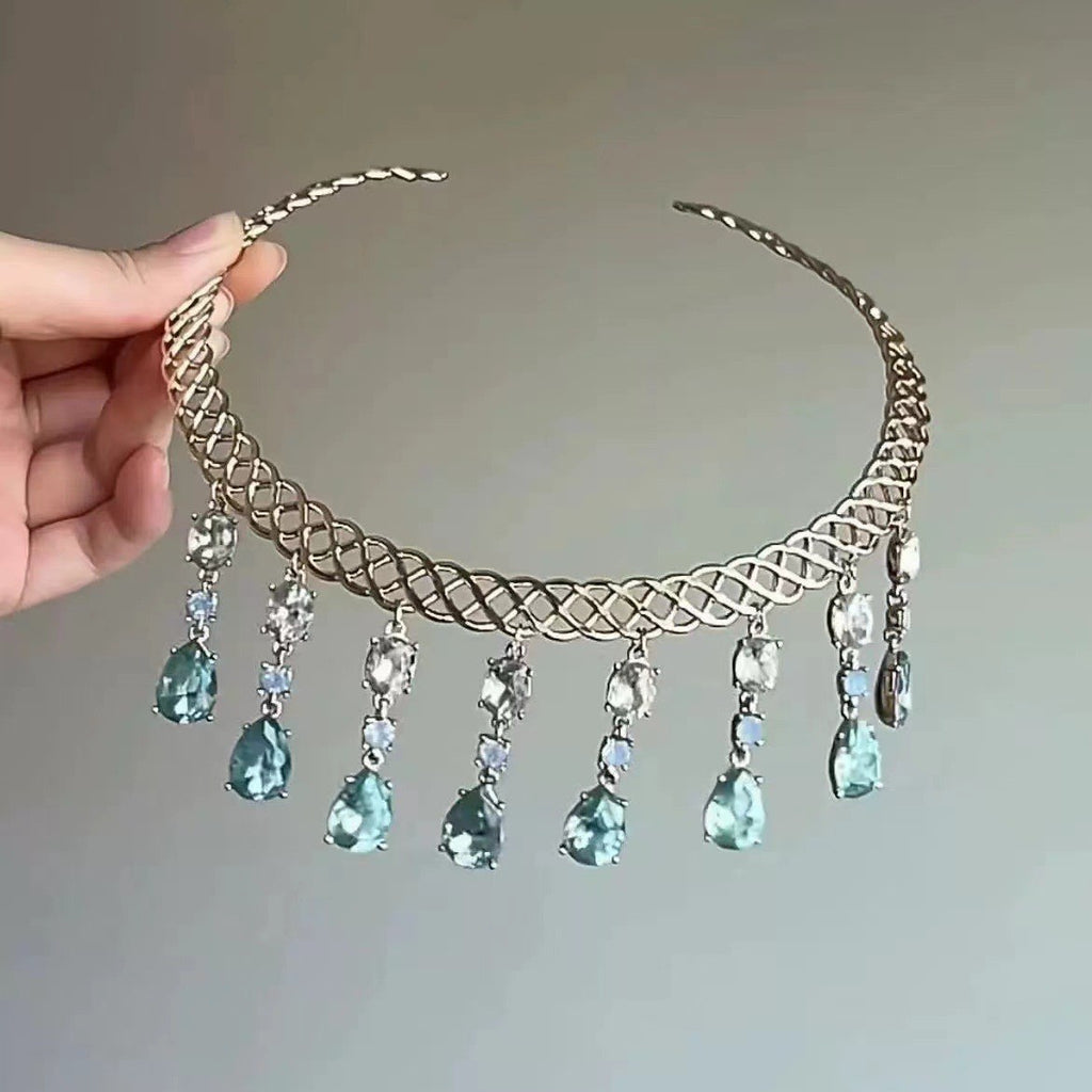 Blue Water Drop Zircon Collar Women's Fashion necklaces LUNARITY GARAGE   