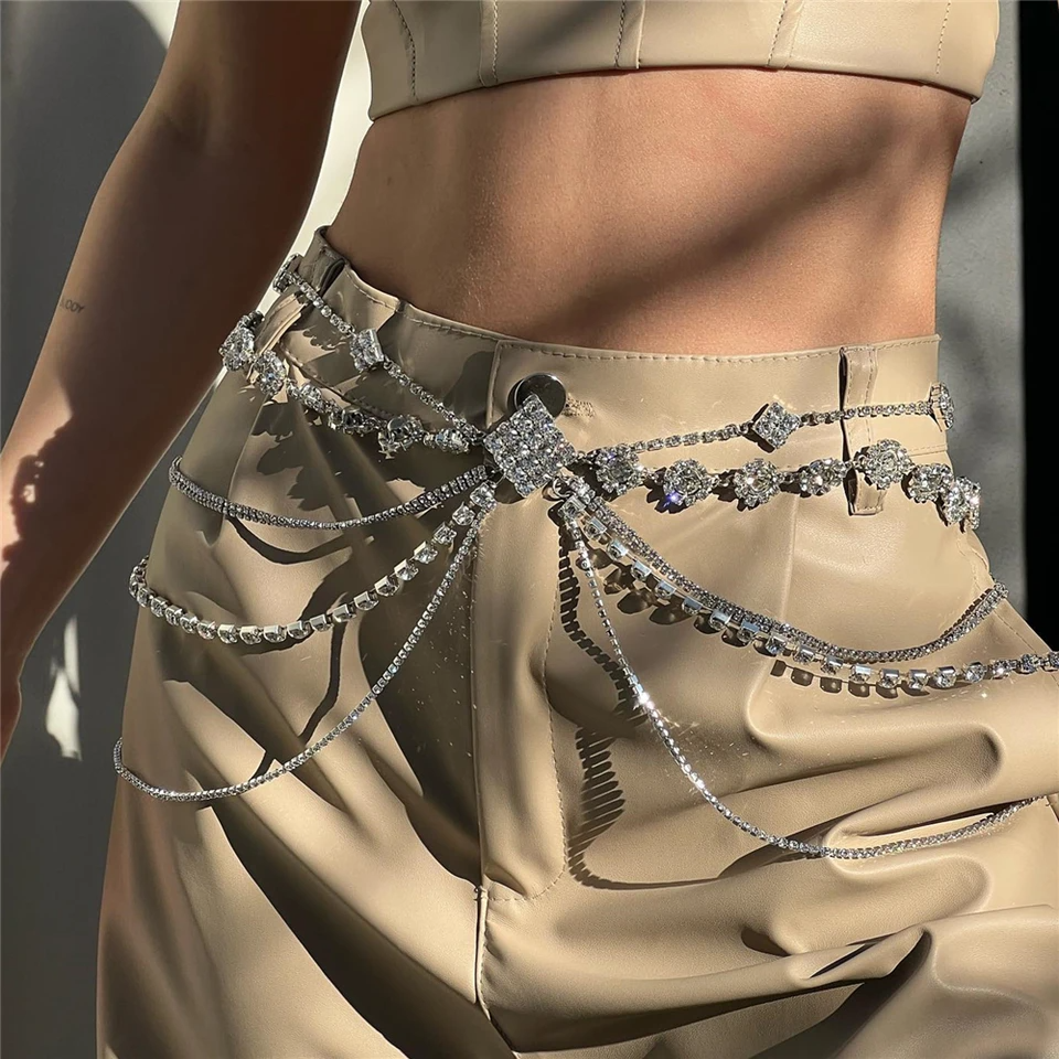 Festival Ready Summer Beach Sexy Multilayer Crystal Thigh Body Chain waist chain LUNARITY GARAGE