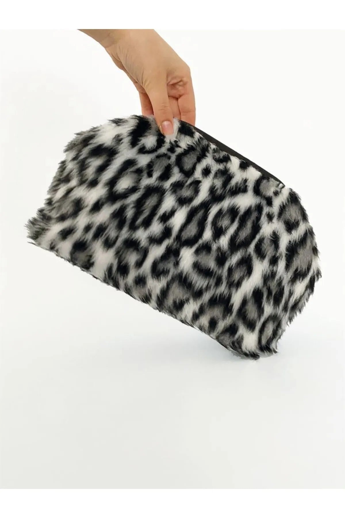 Bold Brown Leopard Print Plush Clutch Handbag clutch LUNARITY GARAGE Black