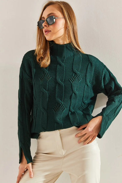 Women's Half-Turtleneck Cable Knit Sweater sweater LUNARITY GARAGE