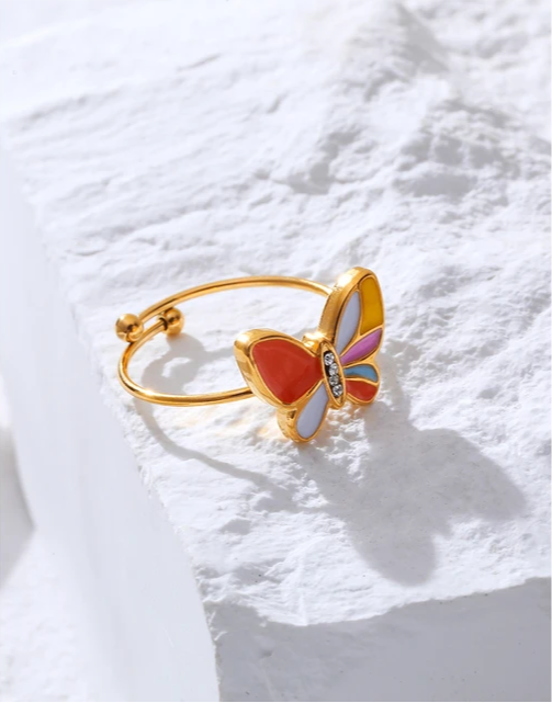 Creative Cute Colorful Enamel Mini Butterfly Rings ring LUNARITY GARAGE   