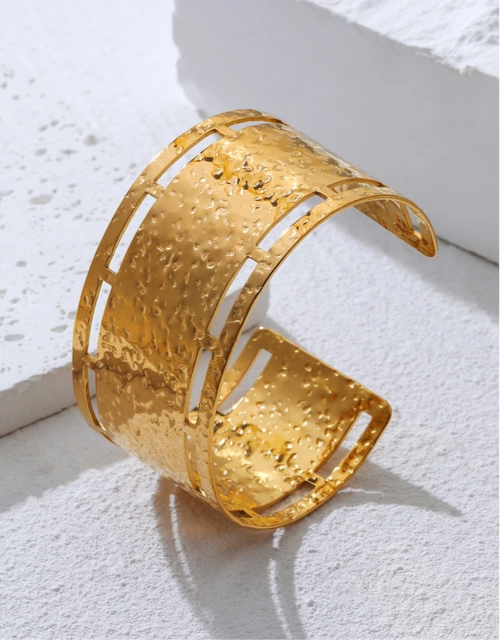 Ethnic Gold Plated Irregular Hammered Texture Cuff Bracelet bracelets LUNARITY GARAGE   