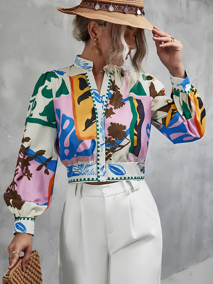 Elegant Colorful Contrast Patchwork O-Neck Blouse BLOUSE Lunarity Garage   