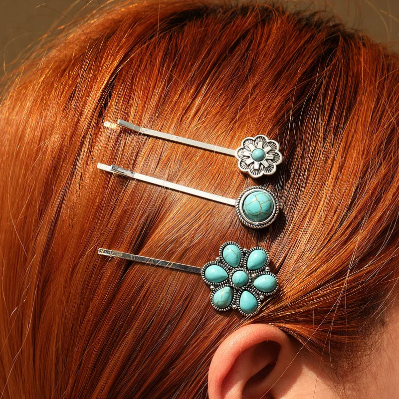 3Pcs/Set Vintage Flower Blue Stone Hair Clips accesories Lunarity Garage