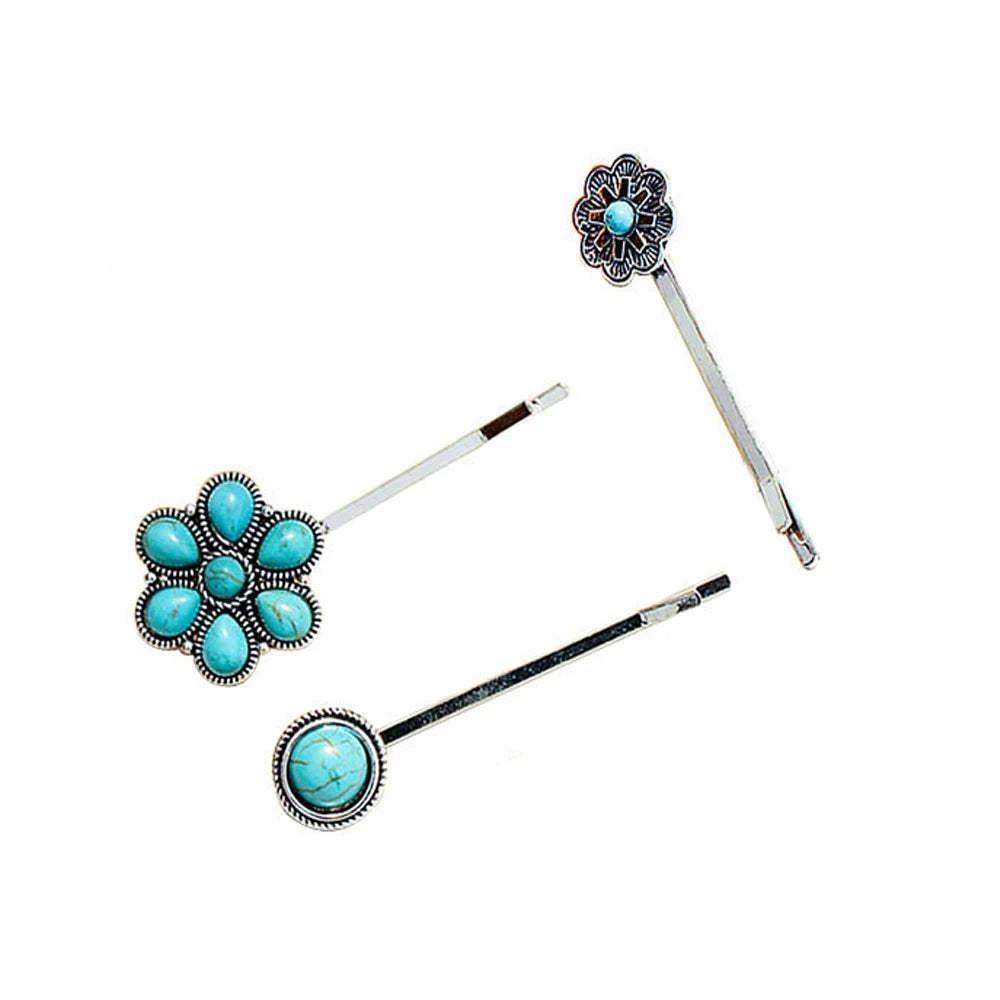 3Pcs/Set Vintage Flower Blue Stone Hair Clips accesories Lunarity Garage