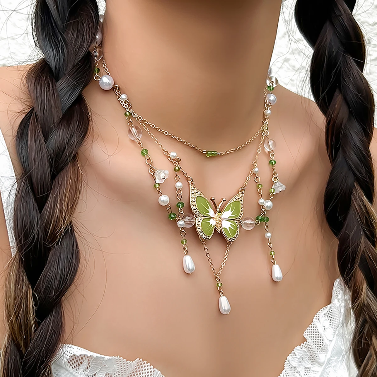 Gothic Mesh Metal Chain Choker with Colorful Big Butterfly Y2K Aesthetic Necklace necklaces LUNARITY GARAGE