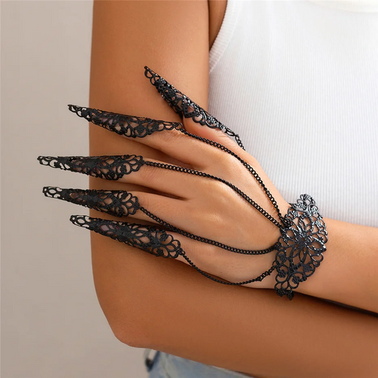 Creative Exaggerated Dubai Indian Finger Wrist Chain Bracelets - Y2K Steampunk Jewelry Finger Bracelet LUNARITY GARAGE Black  