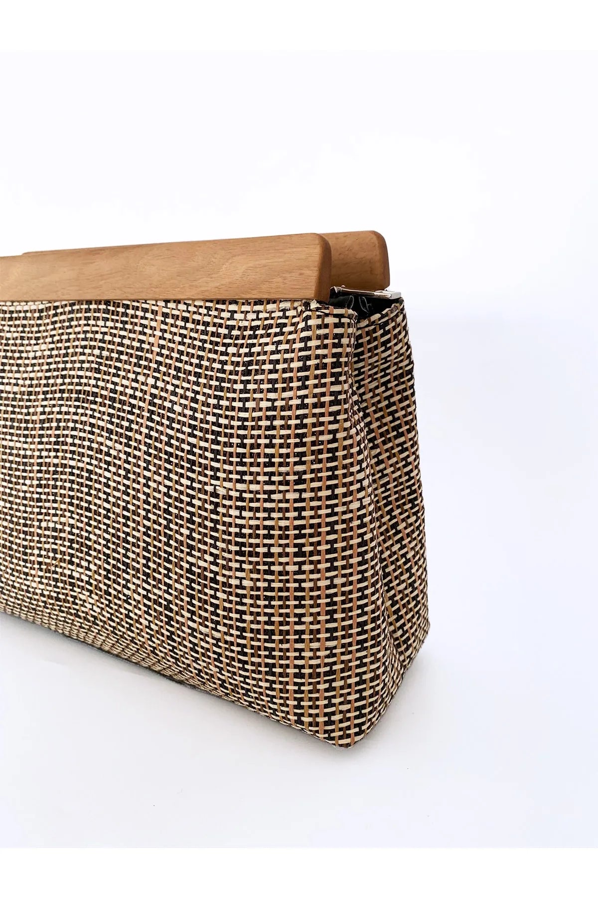 Wooden Detail Striped Jute Straw Clutch clutch LUNARITY GARAGE   