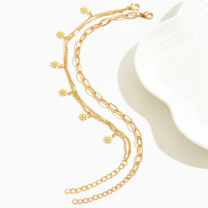 3pcs/set Small Daisy Flower Multilayer Chain Anklets Anklet Lunarity Garage   