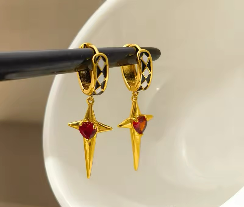 Sparkling Star Mini Red Heart Drop Earrings earrings LUNARITY GARAGE