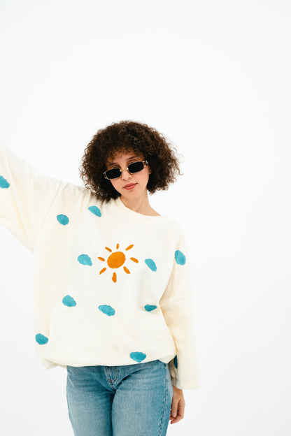 Sun and Clouds Polar Fleece Poncho Sweatshirt Sweatshirts LUNARITY GARAGE X Small