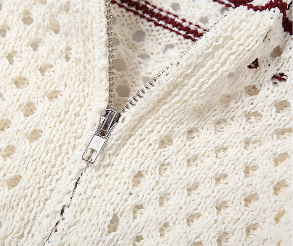 Hollow Stripe Crochet Crop Sweater – Y2K Full Sleeve Zip Knit Jacket Jackets Lunarity Garage