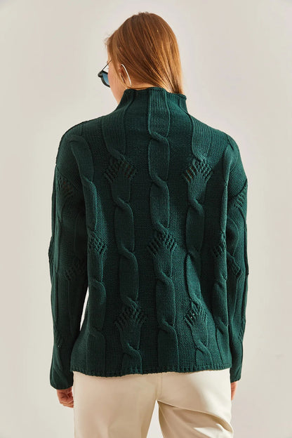 Women's Half-Turtleneck Cable Knit Sweater sweater LUNARITY GARAGE
