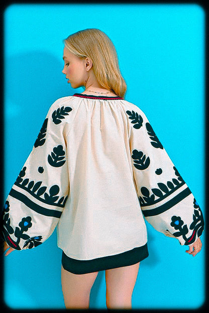 Embroidered Boat Neck Blouse blouse LUNARITY GARAGE   