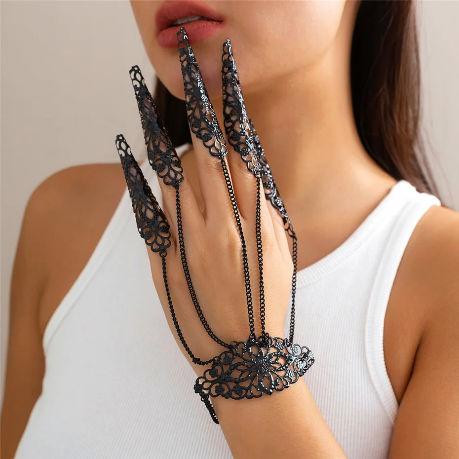 Creative Exaggerated Dubai Indian Finger Wrist Chain Bracelets - Y2K Steampunk Jewelry Finger Bracelet LUNARITY GARAGE