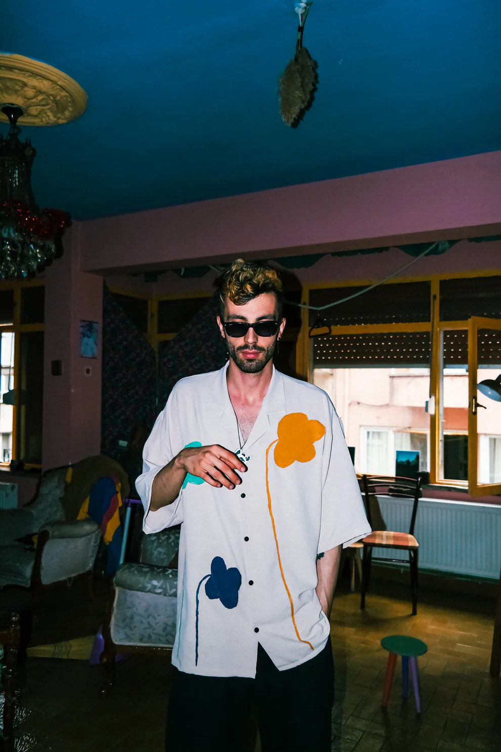Handmade Oversized Linen Shirt with Floral Print – Perfect for Parties & Festivals shirt LUNARITY GARAGE XS