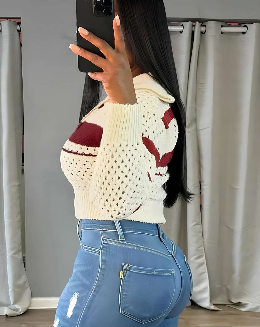 Hollow Stripe Crochet Crop Sweater – Y2K Full Sleeve Zip Knit Jacket Jackets Lunarity Garage