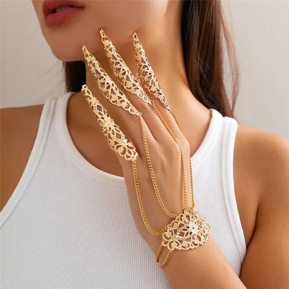 Creative Exaggerated Dubai Indian Finger Wrist Chain Bracelets - Y2K Steampunk Jewelry Finger Bracelet LUNARITY GARAGE