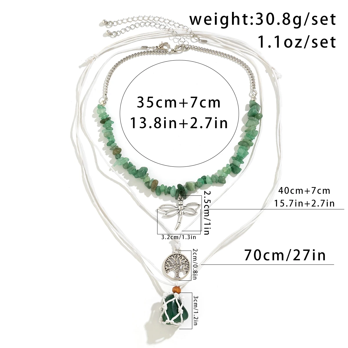 Boho Geometric Green Stone Chain Choker with Metal Dragonfly Pendant necklaces LUNARITY GARAGE