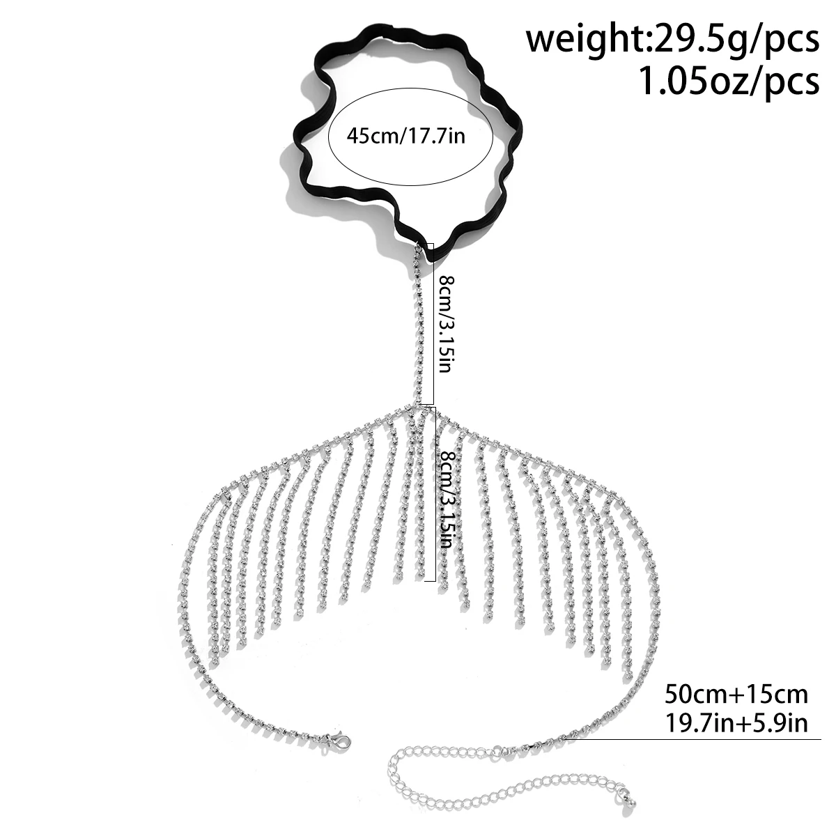 Black Elastic Thigh Chain with Exquisite Rhinestone Tassel leg Chain LUNARITY GARAGE