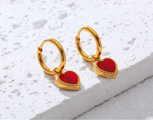 Cute Red Heart Chic Golden Hoop Earrings earrings LUNARITY GARAGE