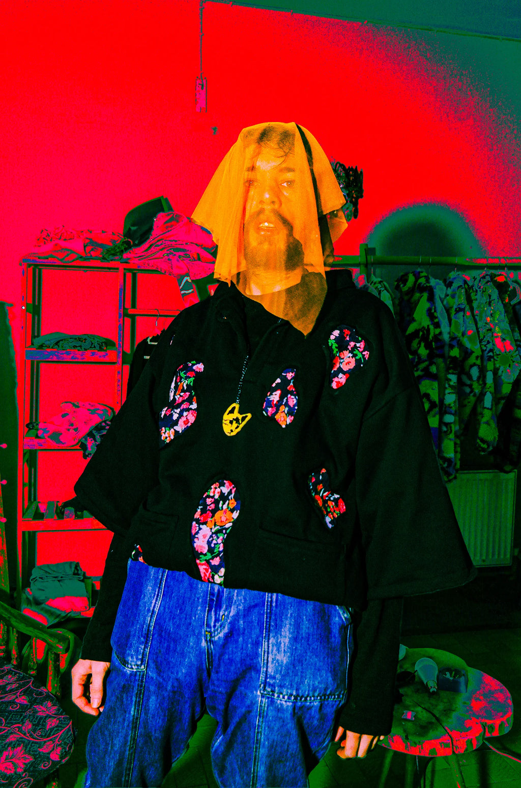 Short Sleeve Black Sweatshirt with Floral Patches sweatshirt LUNARITY GARAGE Small  