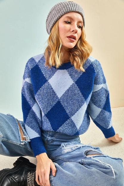 Women's Grid Pattern Knit Sweater