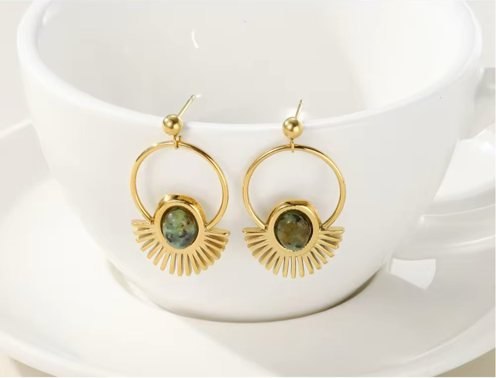 Gold Plated Minimalist Vintage Drop Earrings with Natural Stone earrings LUNARITY GARAGE