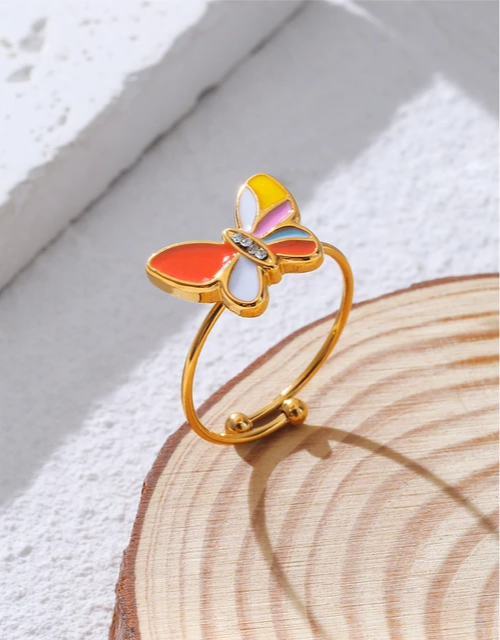 Creative Cute Colorful Enamel Mini Butterfly Rings ring LUNARITY GARAGE   