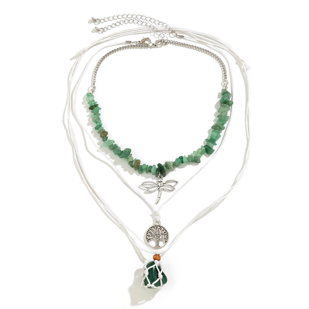 Boho Geometric Green Stone Chain Choker with Metal Dragonfly Pendant necklaces LUNARITY GARAGE