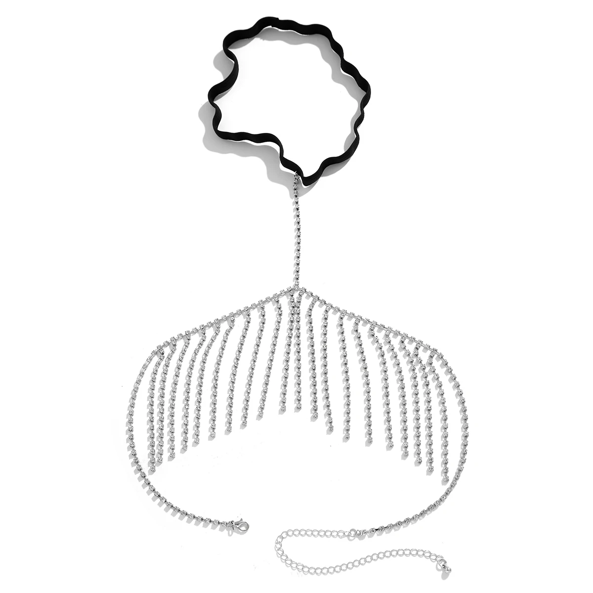 Black Elastic Thigh Chain with Exquisite Rhinestone Tassel leg Chain LUNARITY GARAGE