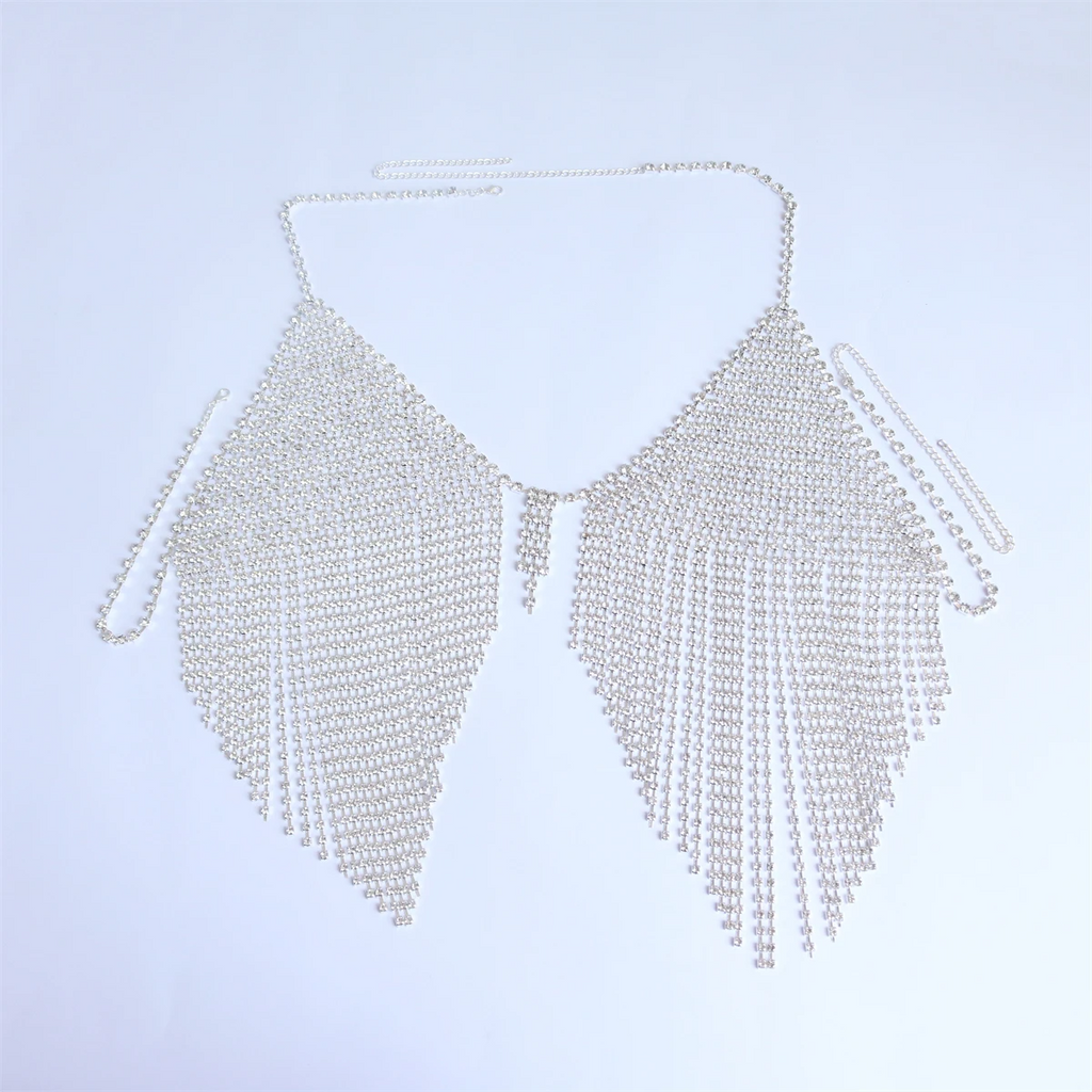 Festival Chic: Luxury Sexy Long Tassel Rhinestone Bra Chain Body Harness - Crystal Top Body Jewelry Rhinestone Crop Top LUNARITY GARAGE
