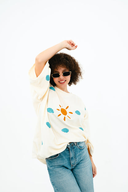 Sun and Clouds Polar Fleece Poncho Sweatshirt Sweatshirts LUNARITY GARAGE