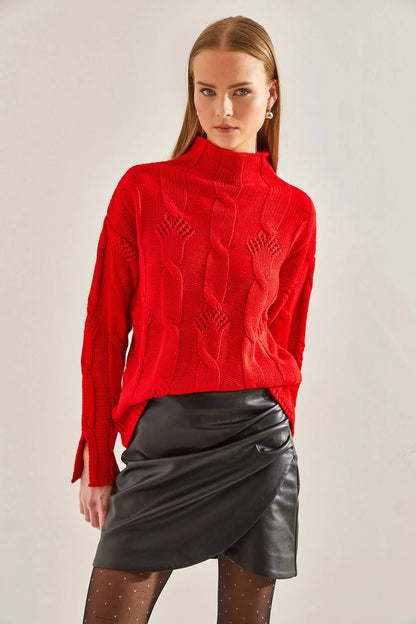 Women's Half-Turtleneck Cable Knit Sweater sweater LUNARITY GARAGE