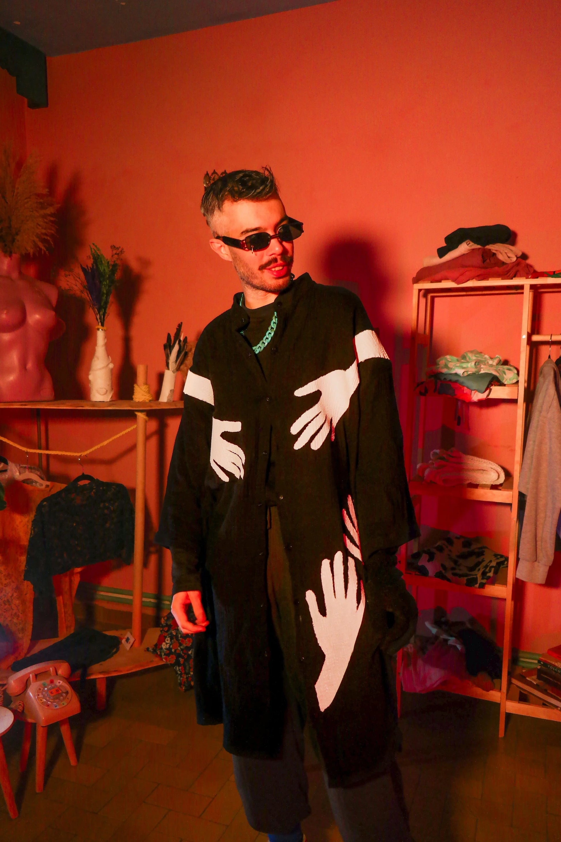 Black Muslin Silhouette Hand Design Shirt shirt LUNARITY GARAGE