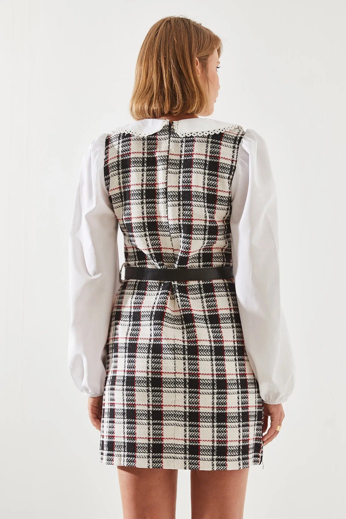 Women's Belted Plaid Collar Dress dress LUNARITY GARAGE