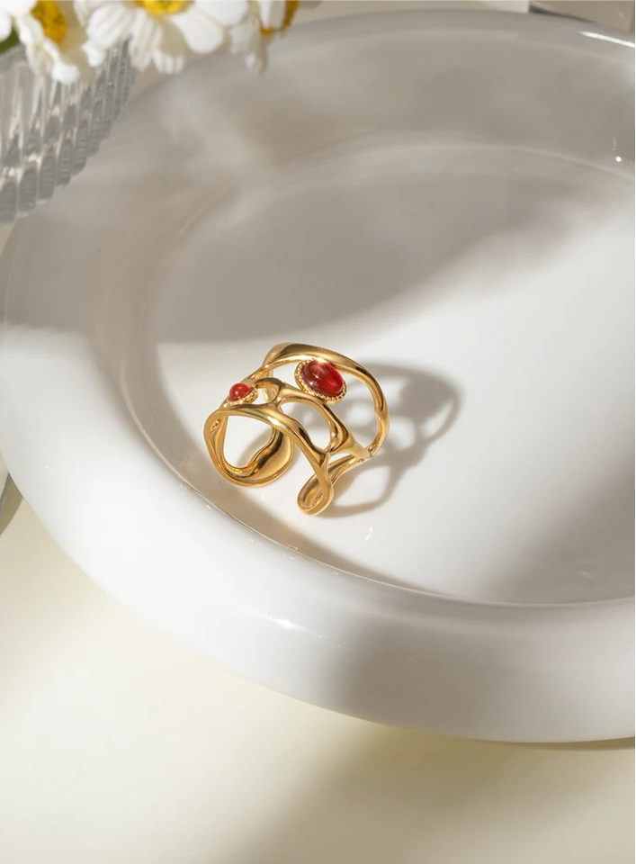 Red Agate Engraved Ring ring LUNARITY GARAGE   